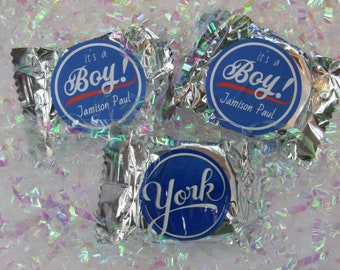 It&#39;s a Boy! - 30 York Peppermint Patty Inspired Custom Personalized Stickers- Easy DIY Chocolate Mint Candy Baby Shower Party favors