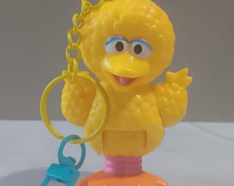 Big Bird Figurine Upcycled Keychain -Thrifted Sesame Street Character Toy Made into a Zipper or Bottle Charm, Backpack Accessory, Key Chain
