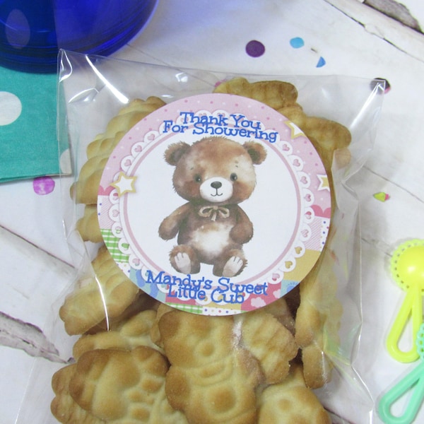 12 Personalized "Thank You For Showering Our Sweet Little Cub" Baby Shower Favor Treat Bags, 12 Resealable 4x5 Cello Cookie & Candy Bags