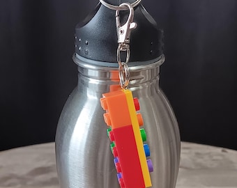 Upcycled LEGO zipper Charm - Real Playable Building Brick Pieces Made into a Water Bottle, Backpack or Mobile Phone Accessory, Zipper Charm