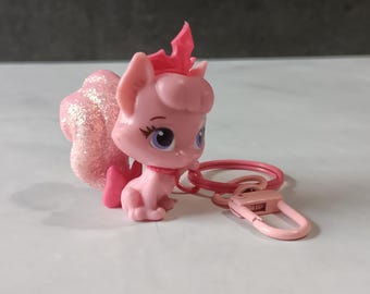 Sleeping Beauty's pink kitty cat figurine Upcycled Keychain - Disney Princess Palace Pets Aurora's kitten toy made accessory, zipper charm
