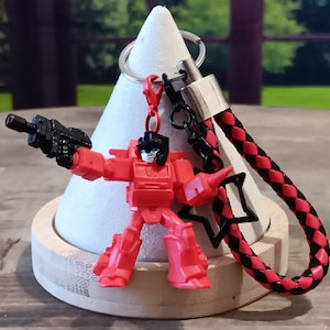 Upcycled Keychain - Inferno Autobot Firetruck Reclaimed 2" Mini Figurine Repurposed Purse or Bag Charm - Transformers Fire Truck Key Chain