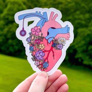 Port-a-Cath Sticker, Floral Anatomy Heart with Central Line Port Awareness Sticker