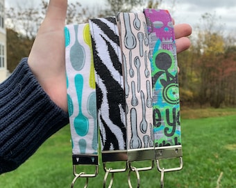 Spoonie Cotton Customizable Key Fob Wristlet, Chronic Illness Keychain, Zebra EDS Fabric, Adaptive Graffiti