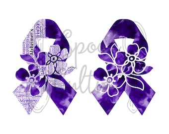 Alzheimer's Sticker, Alzheimer's Dementia Awareness Ribbon Forget Me Not Word Cloud Purple Ribbon Sticker