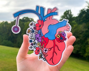 Port-a-Cath Sticker, Floral Anatomy Heart with Central Line Port Awareness Sticker