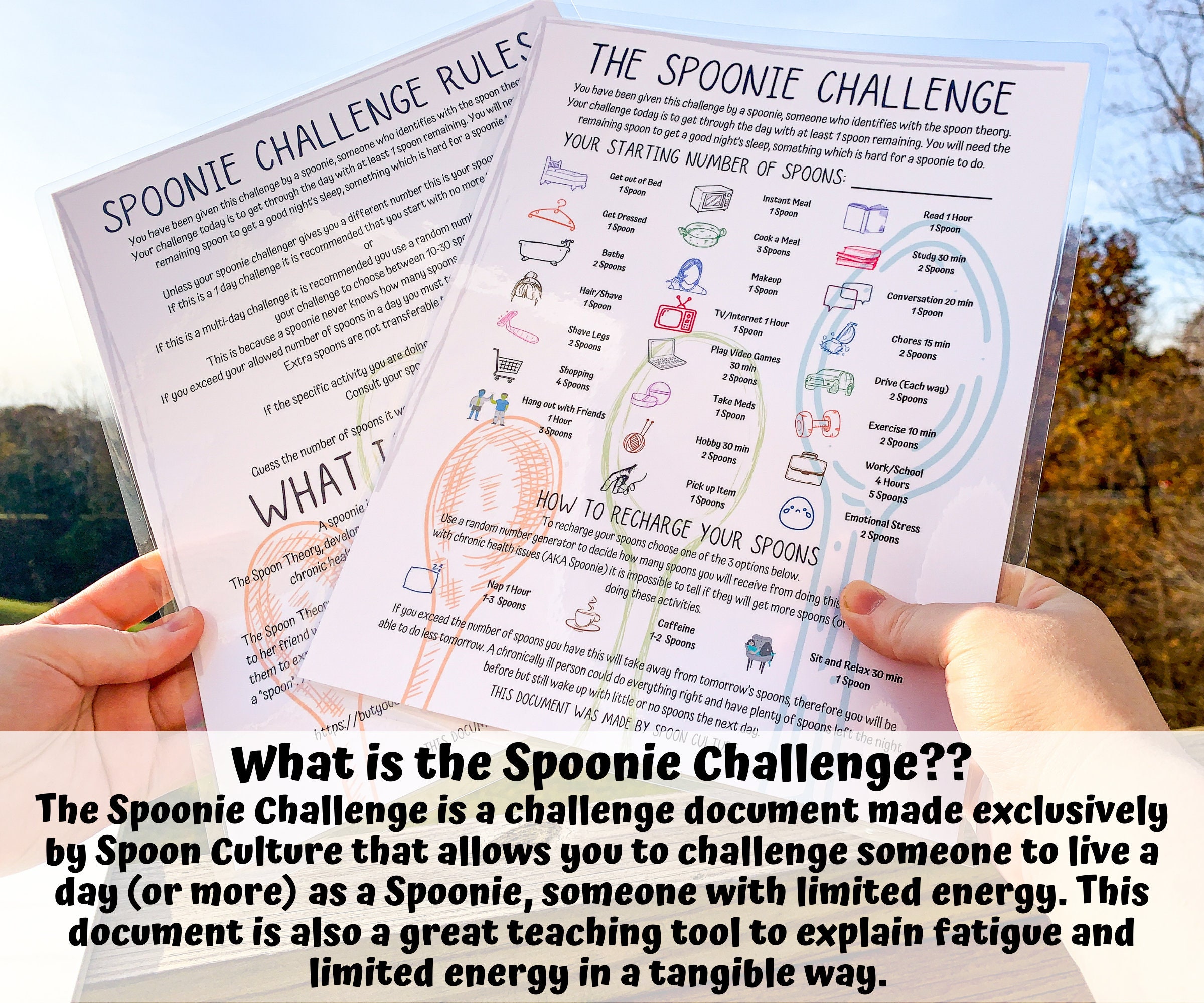 Printed Spoonie Challenge Chronic Illness Spoon Theory Etsy