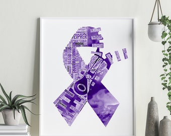 Chiari Malformation Purple Awareness Ribbon Word Cloud, Chiari Purple Zipper Art