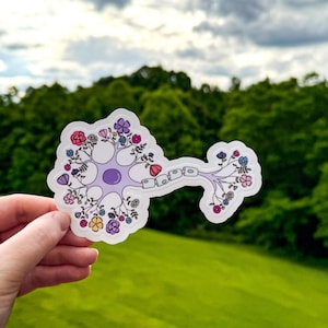 Neuron Sticker, Floral Anatomy Neuron Awareness Sticker, Neuropathy Awareness, CRPS Sticker, Multiple Sclerosis, Parkinson&#39;s
