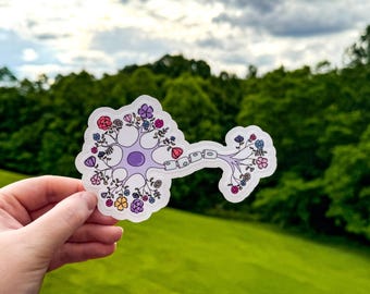 Pegatina de neurona, pegatina de anatomía floral para la concienciación de las neuronas, pegatina para la concienciación de la neuropatía, pegatina para el síndrome de dolor regional complejo (SDRC), esclerosis múltiple, enfermedad de Parkinson