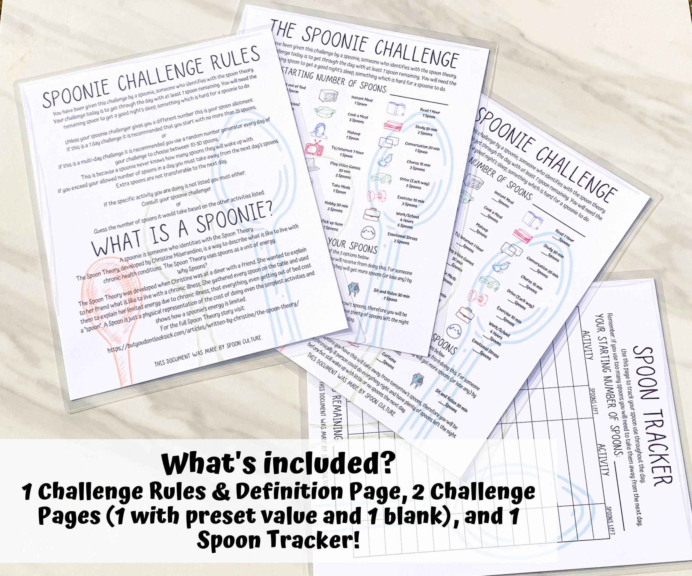 Printed Spoonie Challenge Chronic Illness Spoon Theory Etsy