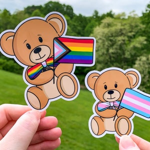 Pride Flag Bear Sticker, LGTBQIA+ Pride Teddy Bear Gay Lesbian Bisexual Transgender Queer Sticker Decal
