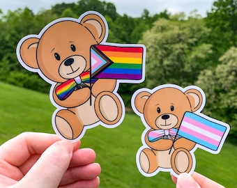 Etiqueta engomada del oso de la bandera del orgullo, LGTBQIA+ Oso de peluche del orgullo Gay Lesbian Bisexual Transgénero Queer Etiqueta adhesiva