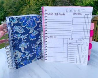 Undated Spiral Symptom Journal, 6 Month Daily Chronic Illness Pain Diary Log for Spoonies, Customizable