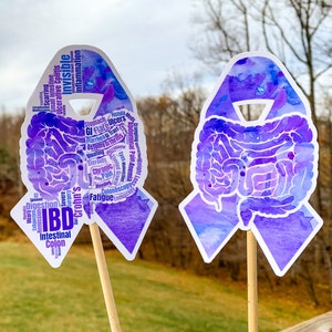 IBD Sticker, Inflammatory Bowel Disease Awareness Ribbon Word Cloud Crohn&#39;s Disease Ulcerative Colitis Purple Ribbon Sticker
