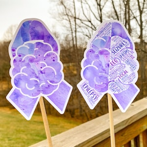 Epilepsy Sticker, Epilepsy Awareness Ribbon Word Cloud Seizure Brain Purple Ribbon Sticker