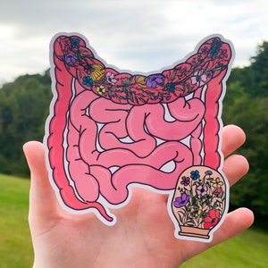 Stoma Aufkleber, Floral Anatomie Darm mit Stomabeutel Awareness Sticker