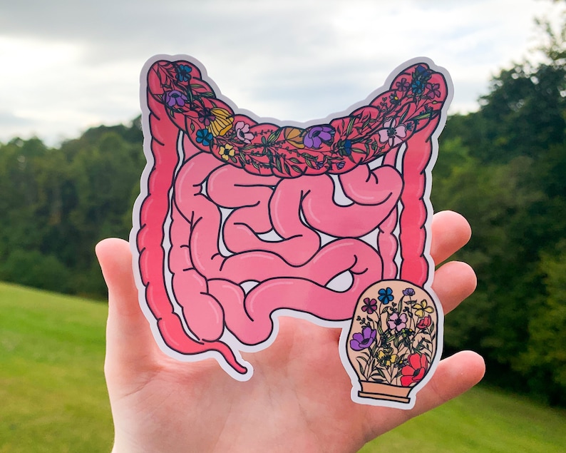 Intestine Sticker Ostomy Sticker, Floral Anatomy Intestines With Ostomy Bag Awareness ...