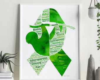 Gastroparesis Awareness Ribbon Word Cloud Art, Chronic Illness Art Digital Download