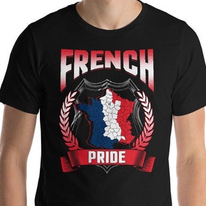 T-shirt de la fierté française pour homme, chemise avec contour de la carte du drapeau de la France pour homme, t-shirts français fiers, cadeaux du patrimoine français, racines de la France, cadeaux français