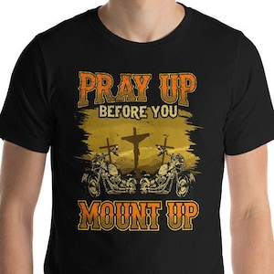 Christian Motorcycle T-Shirt, Pray Up Before Mount Up Biker Shirts, Men&#39;s Biker Tees,Cross Jesus Religious Big Bike Rider Motorcycle Gift