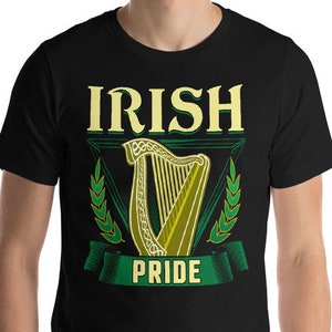 Irish Pride T-Shirt Men&#39;s, Ireland Shirt for Men, Celtic Harp, Saint Patrick Paddy Shirts, Proud Irish T-Shirts, Ireland Heritage Irish Gift