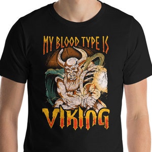 My Blood Type is Viking T-Shirt for Men, Norse DNA Scandinavian Roots Shirt, Viking Fan Gifts, Funny Viking Shirts, Bearded Viking T-Shirt