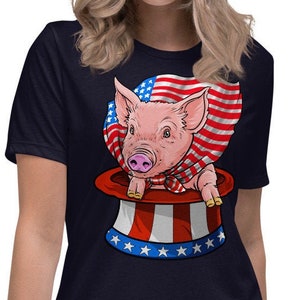 Patriotic Pig American Flag T-Shirt, Womens Fourth of July Shirt, 4th of July Shirt Women, Red White Blue USA Flag, Superhero Pig Lover Tees