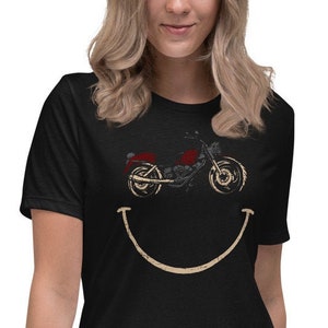 Happy Biker Smile Women Motorcycle T-shirt, Motorcycle Gifts for Women, Ladies Motorcycle Tees, Lady Biker Gifts Women, Biker Chic Babe