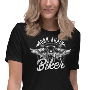Born Again Biker Angel Wings Motorcycle Jesus Biker Sexy Womens Motorcycle T-Shirt, Biker Chick Shirt, Women Biker Tees Lady Biker Wife Gift