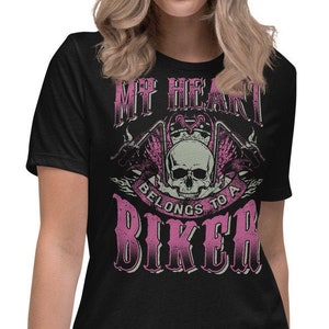 Heart Belongs To A Biker Motorcycle T-shirt, Biker Mom Mothers Day Motorcycles, Lady Rider Biker Chic Babe Biker Tees Wife Girlfriend Gifts