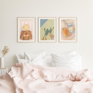Coastal Girl Wall Art Set - Pink & Beachy Watercolor Prints (Digital Download, Set of 3)