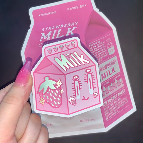 Kawaii matte strawberry milk sticker