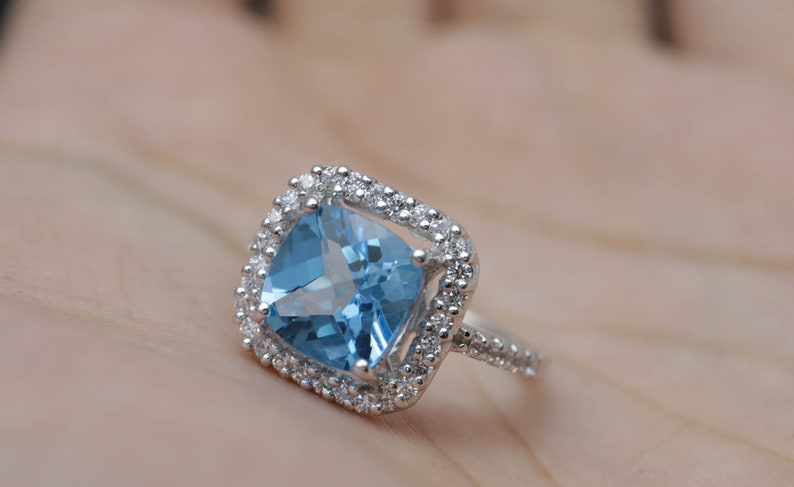 Square Blue Topaz Ring November Birthstone Ring Blue Topaz Ring Gemstone Ring