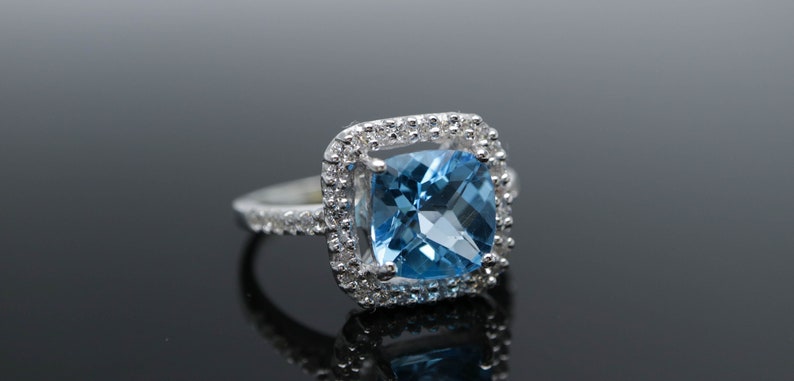 Square Blue Topaz Ring November Birthstone Ring Blue Topaz Ring Gemstone Ring