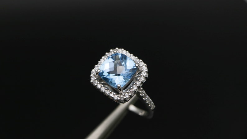 Square Blue Topaz Ring November Birthstone Ring Blue Topaz Ring Gemstone Ring