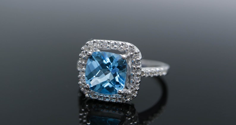 Square Blue Topaz Ring November Birthstone Ring Blue Topaz Ring Gemstone Ring