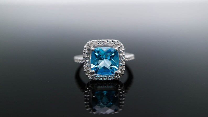 Square Blue Topaz Ring November Birthstone Ring Blue Topaz Ring Gemstone Ring