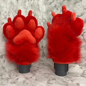 Flame Red Puffy Fursuit Handpaws v.2