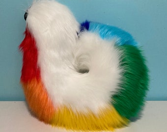 Large White and Rainbow Curly/Canine Fursuit Tail