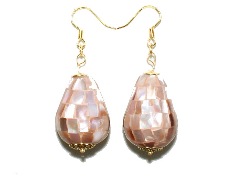 Abalone Paua sea ears sea opal shell mother-of-pearl beaded mosaic drops #MUS1