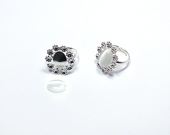 Ring rohling with 2 Cabochons SET, 2 pieces #U100-01-A0217
