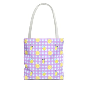 Lemon Gingham Tote Bag | Summer Lemonade Drink Print, 13x13 Polyester Canvas
