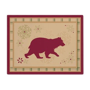 Christmas Red Bear Plaid Placemat 18&quot; x 14&quot; Single Place Mat, Holiday Table Decor, Kitchen Dining Accessories, Festive Home Decoration