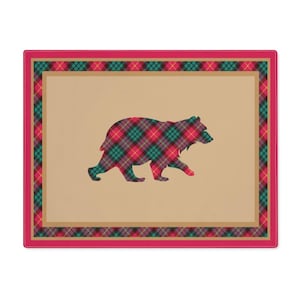 18&quot; x 14&quot; Placemat 1pc, Festive Plaid Holiday Bear, Christmas Table Decor, Dining Table Mat, Holiday Party Supplies, Home Decor