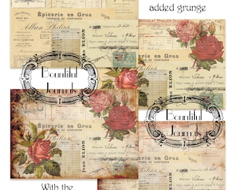 Layered vintage ephemera journal backgrounds digital download