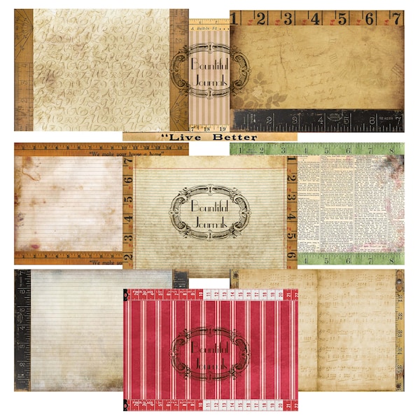 Vintage Rulers Journal Kit Backgrounds Wooden Rulers Digital Download