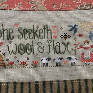 She Seeketh Wool and Flax cross stitch pattern pdf digital download color and B&W image 2