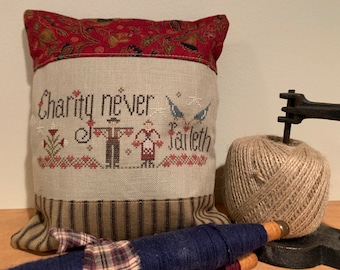 Charity Never Faileth cross stitch pattern pdf digital download color and B&W
