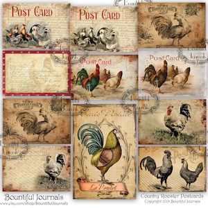 Pays Français Cartes Postales vintage Coqs Poulets Téléchargement Numérique